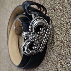 Brighton Silver Belt Crown Buckle Black Leather Belt Sz Med 30 Womens